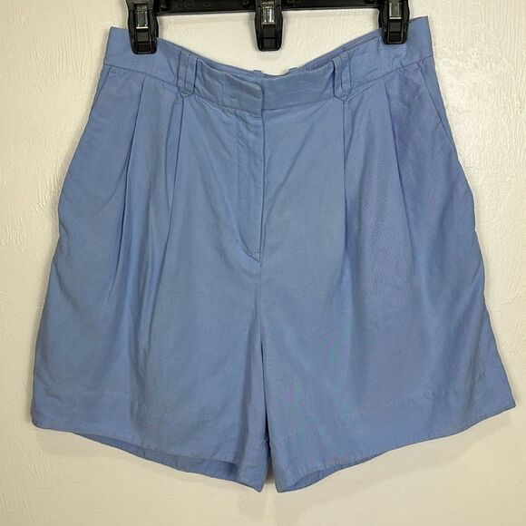 COS Light Blue Linen Blend High Waisted Pleated Front Trouser Shorts Size 8 - Picture 3 of 13
